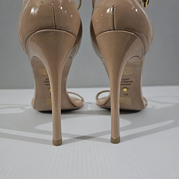 Stuart Weitzman Nudistsong Heel Ankle Strap Sandal Adobe Tan Leather Size 10 - Picture 12 of 16